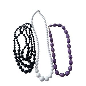 Bubble Bead Necklace Bundle - White, Purple, & Black
